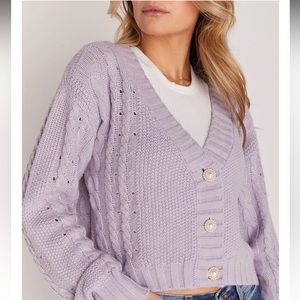 Backyard Roses Caroline Lavender and pearl cardigan size small